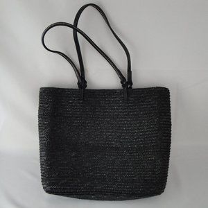 Cappelli Straworld Straw Handbag Black Tote Large
